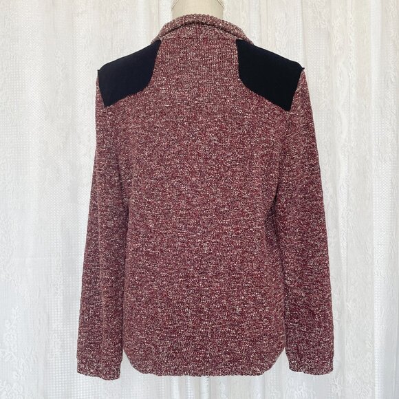 Tory Burch Women's Sweater Large Maroon Tweed Metallic Pullover Long Sleeve - Picture 3 of 10